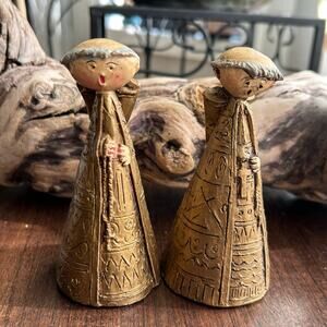 VTG Pair Singing Priests Gold Christmas Holiday Italian Made in Italy MCM